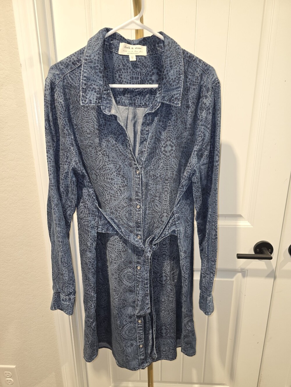 Cloth & Stone Anthropologie Denim Jean Chambray Belted Dress Womens XL